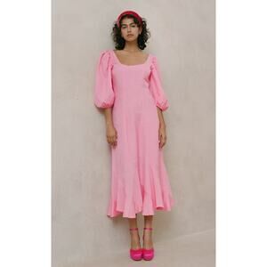 Loeffler Randall Carmina Bubblegum Pink Curve Puff Sleeve Midi Maxi Dress NEW